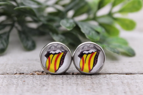Softball Tongue Out Stud Earrings