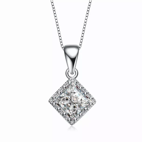 Collette Z Sterling Silver Cubic Zirconia Square Stud Style Necklace