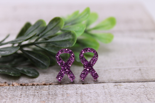 Purple Glitter Awareness Ribbon || Stud Earrings 