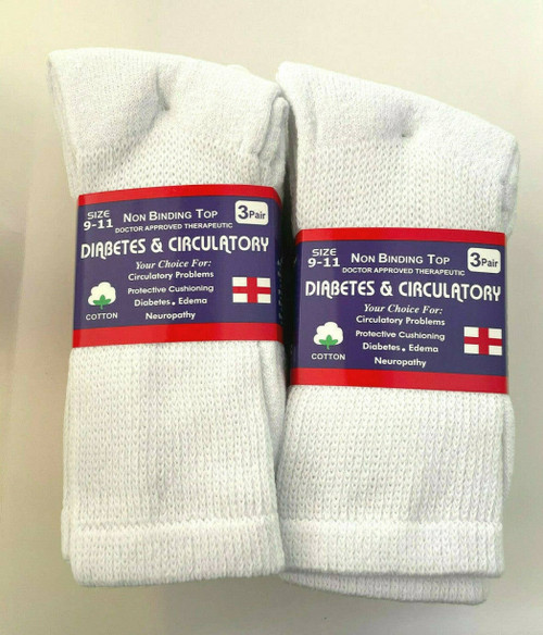 Mens Women Non Binding Cotton Circulation Diabetic Crew White Socks Physician Approved - 13-15, 3 Pairs