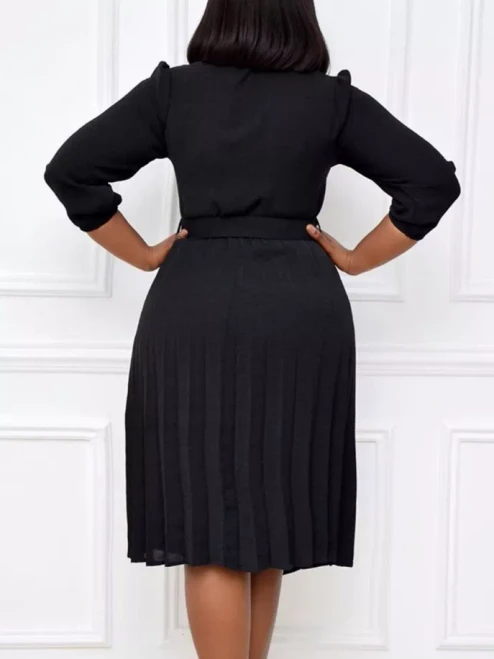 SOLID BUTTON PLEATED SHIRT DRESS WITH BELT