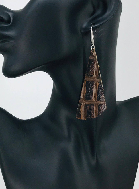 Chocolate Alligator Leather Earrings 