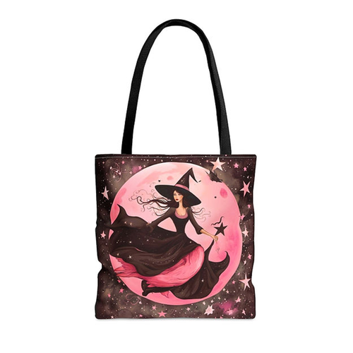 Whimsy Gothic Witchy Pink Moon Tote Bags by Fantasia Moon 