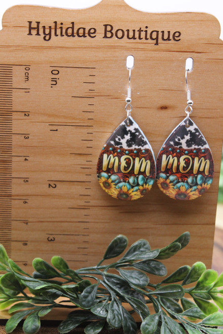 MOM Sunflowers & Cow Teardrop Dangle Earrings
