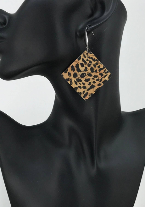 Spotted Cheetah Cork Leather Earrings 