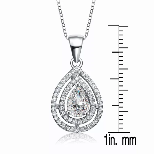 Collette Z Sterling Silver Cubic Zirconia Pear Halo Necklace