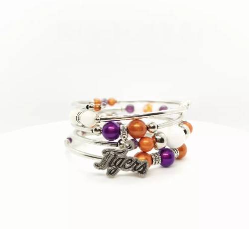 Collegiate-Clemson Tigers Silver Wrap Bracelet