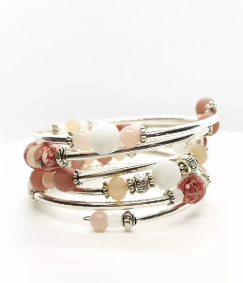 Wrap Bracelets-Monica in Pink and Blush Stone