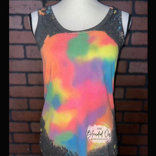 Patchwork Reverse Tie Dye Blank Racerback Tank