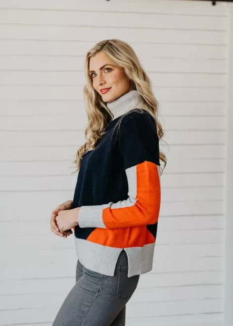 Beverly Color-Block Turtleneck Sweater