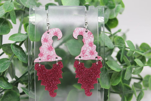 Pink Floral Gnome || Acrylic Dangle Earrings || Hypoallergenic