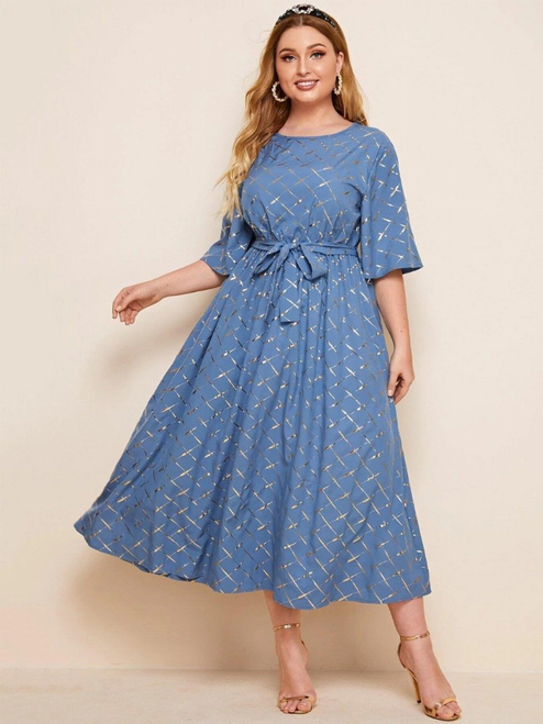 Stamping Belted Smock Dress