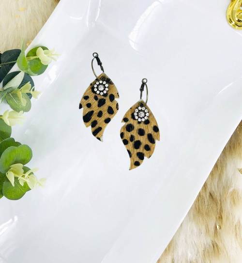 Hair On Cheetah Leather Hoop Earrings 