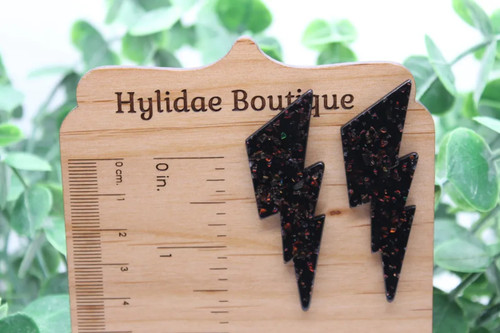 Black Sparkle Lightning Bolts || Acrylic Dangle Earrings || Hypoallergenic