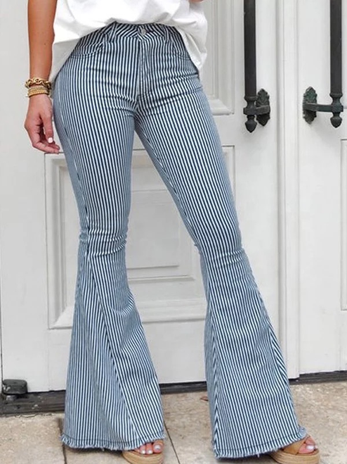 Stripe Bell Bottoms High Waisted Flare Denim Jeans