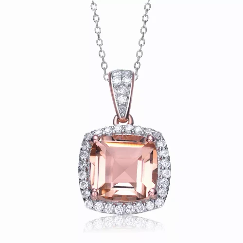 Collette Z Sterling Silver Square Pink And White Cubic Zirconia Pendant