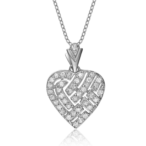 Collette Z Sterling Silver Clear Cubic Zirconia Grid Heart Necklace