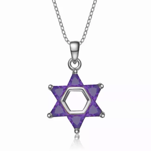 Collette Z Sterling Silver Purple Cubic Zirconia Star of David Necklace