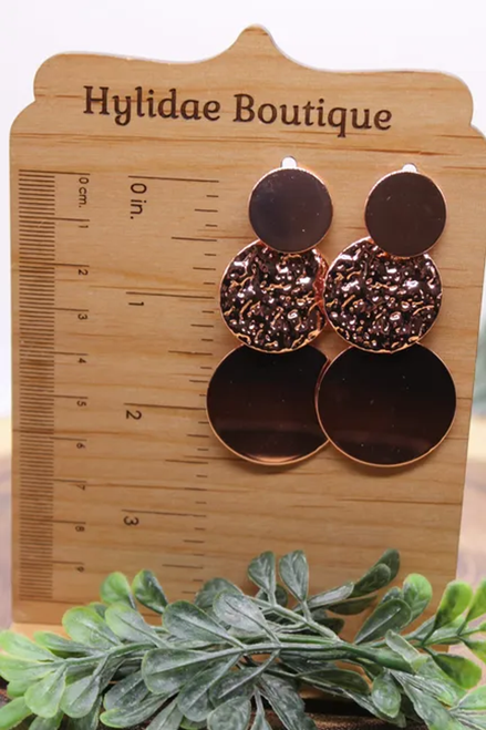 Textured Circles - Rose Gold || Dangle Earrings || Hypoallergenic