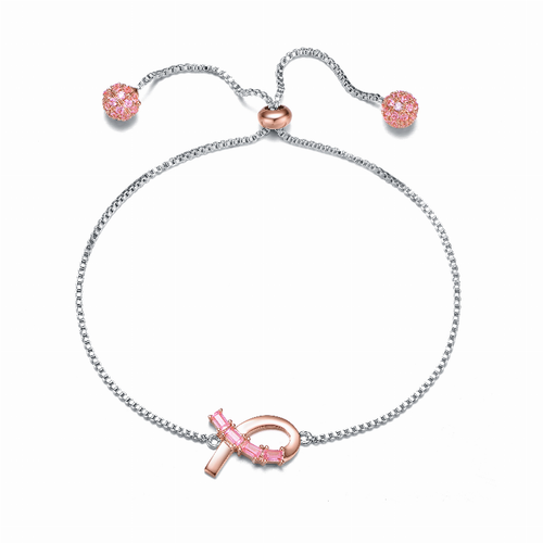 Collette Z Sterling Silver Two Tone with Pink Cubic Zirconia Loop Bracelet