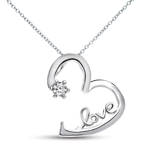 Collette Z Sterling Silver White Cubic Zirconia Heart 'LOVE' Necklace