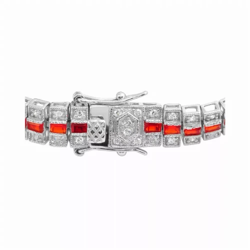 Collette Z Sterling Silver Clear and Red Cubic Zirocnia Stripe Bracelet