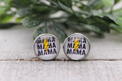 MAMA Repeat Lightning Bolt Softball Stud Earrings