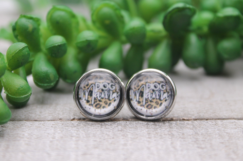 Dog Mama on Leopard Circle || Glass Stud Earrings || Hypoallergenic