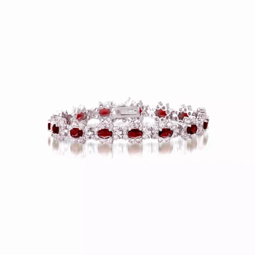 Collette Z Sterling Silver Red and White Cubic Zirconia Flower Bracelet