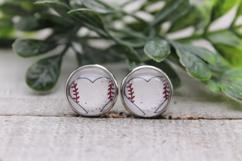 Baseball Heart Stud Earrings