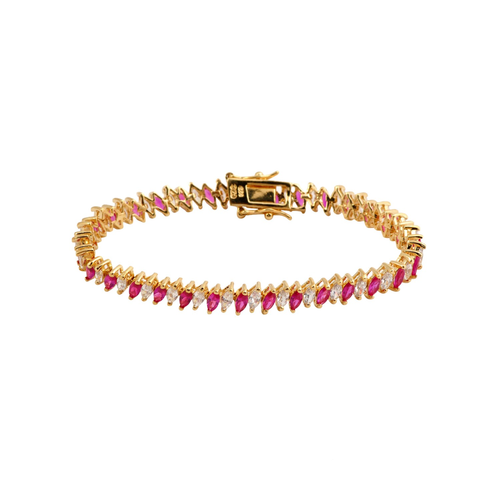 Collette Z Gold Plated Sterling Silver Red Cubic Zirconia Tennis Bracelet