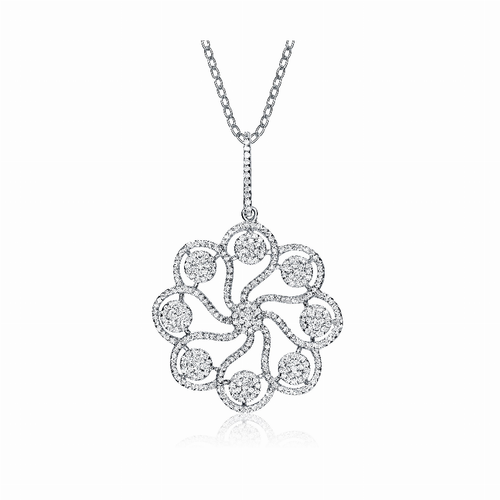 Collette Z Sterling Silver Cubic Zirconia Flower Swirl Necklace