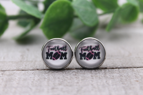 Football MOM Pink | Glass Stud Earrings | Hypoallergenic