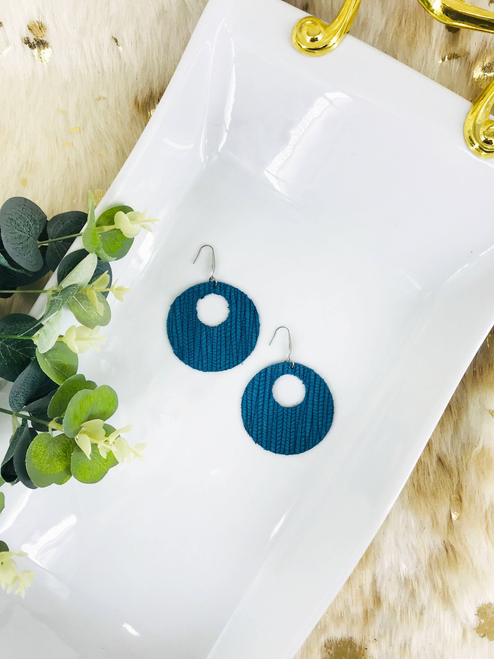 Teal Genuine Leather Earrings 