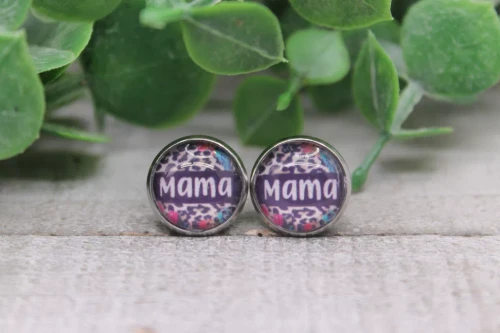 MAMA Floral & Leopard  Glass Stud Earrings
