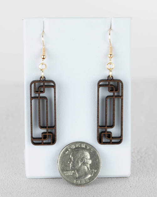 wood geometric rectangle earrings hypoallergenic