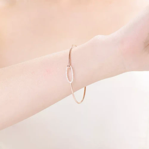 Collette Z Rose Plated Sterling Silver Cubic Zirconia Oval Clasp Bracelet