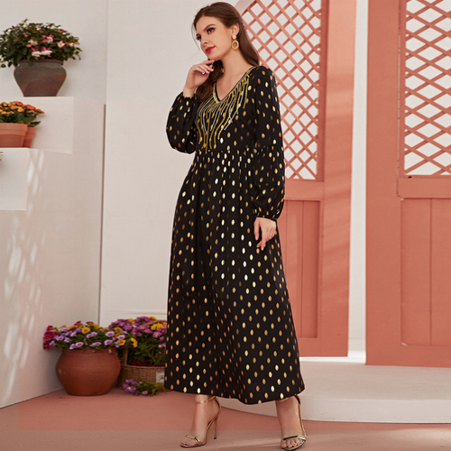 Dubai Spot Print V Neck Maxi Dress