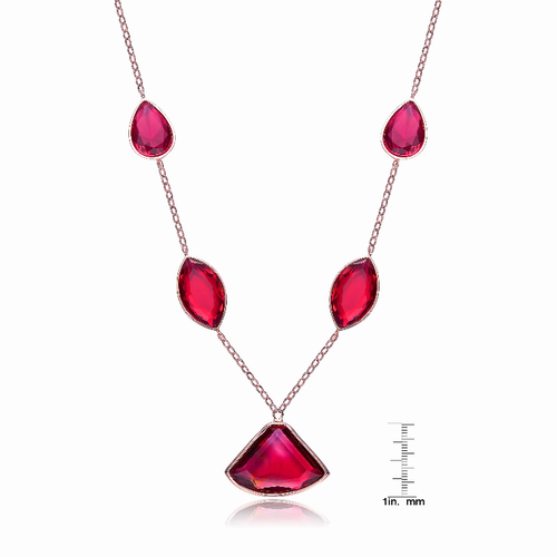 Collette Z Rose-plated Sterling Silver Red Cubic Zirconia Multi Shape Necklace