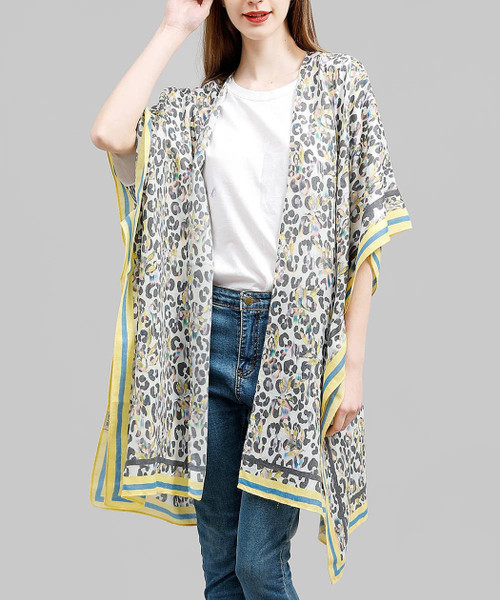 Multi Strip Leopard Kimono