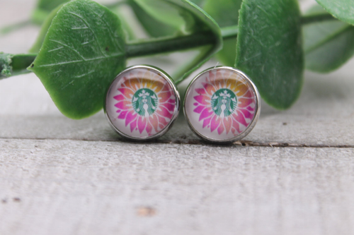 Sunflower Starbucks  Glass Stud Earrings