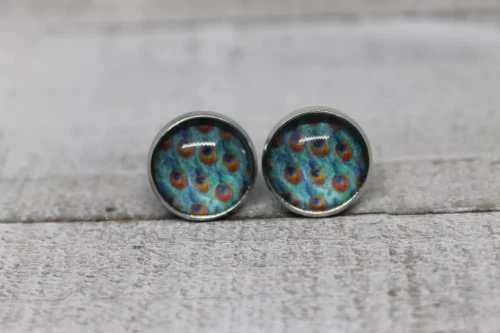 Peacock Feathers  Glass Stud Earrings