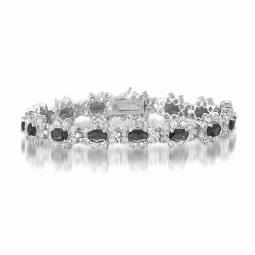 Collette Z Sterling Silver Black and White Cubic Zirconia Flower Bracelet