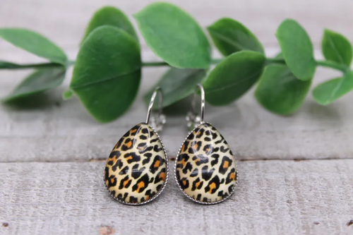 Leopard || Teardrop French Lever Earrings