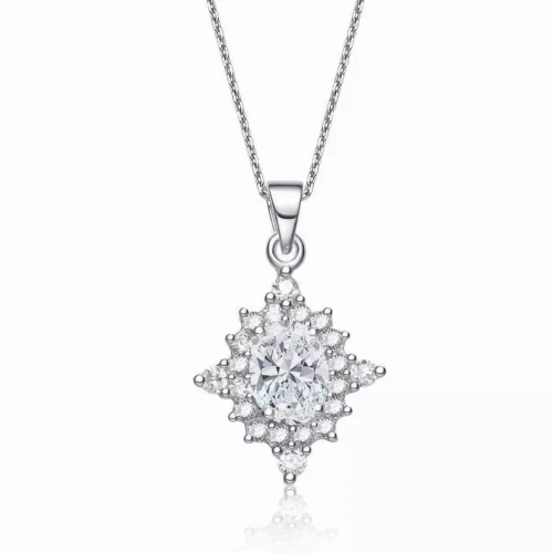 Collette Z Sterling Silver Cubic Zirconia Oval Spiked Necklace