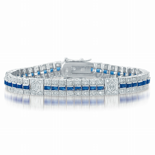 Collette Z Sterling Silver Clear and Blue Cubic Zirocnia Stripe Bracelet