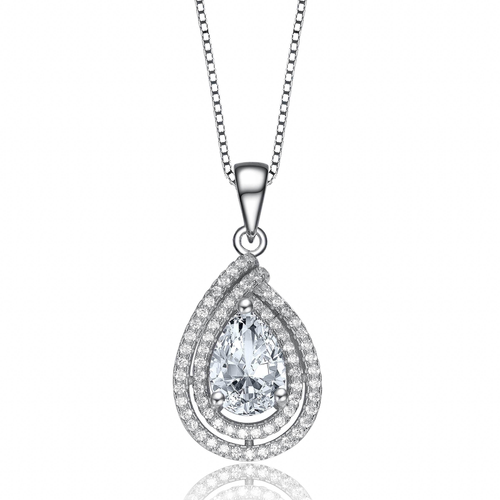 Collette Z Sterling Silver Cubic Zirconia Tear Drop Halo Cross Over Necklace