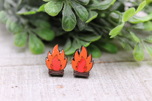 Camp Fire || Wood Stud Earrings