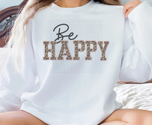 Be Happy Leopard Crew Neck Sweatshirt