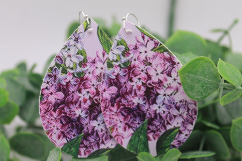 Lilacs Teardrop Faux Leather Earrings | Hypoallergenic